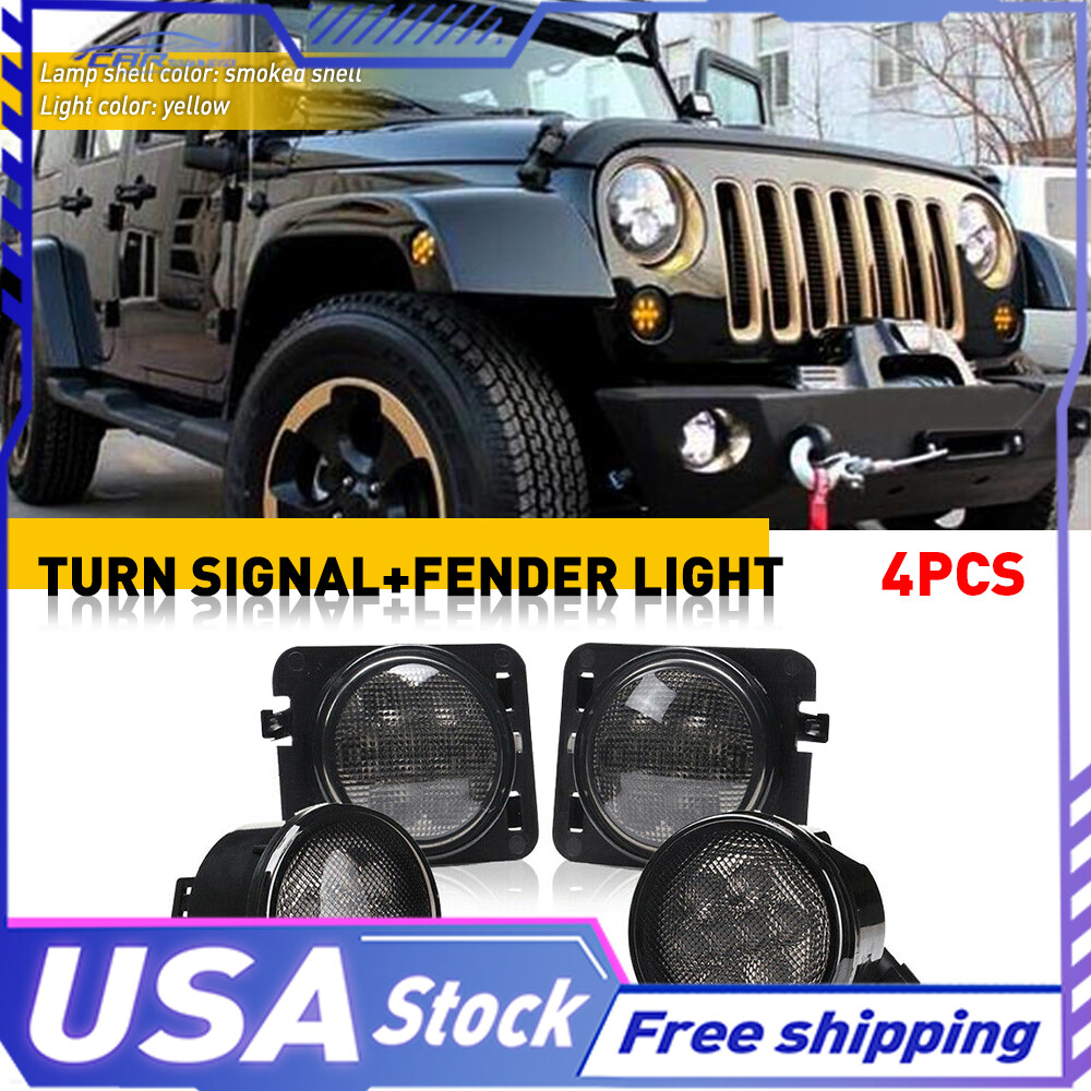 Jeep Wrangler JK Smoked LED Turn Signal & Side Marker Lights Pair L+R  