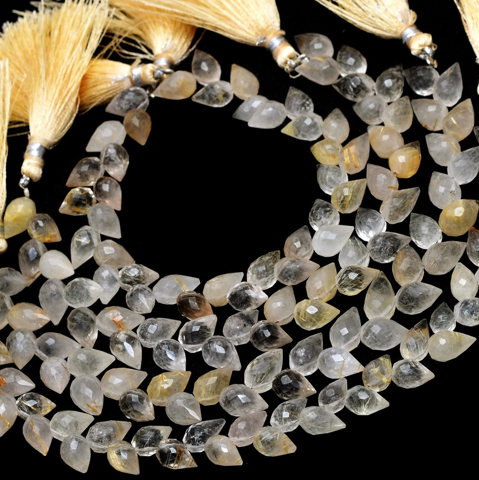 Golden rutilated Quartz Beads, Faceted Teardrops 6x9mm, Craft Beads Supplies AAA - Image 4 of 4