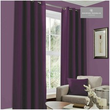 Plain Blackout Eyelet Curtains Ready Made Ring Top Thick Curtains With Tie Backs