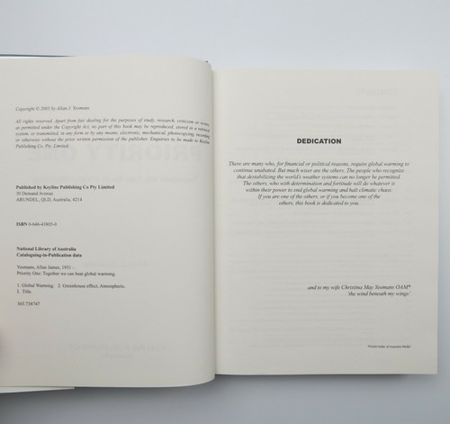 Priority One: Together We Can Beat Global Warming Allan J. Yeomans SIGNED COPY - Bild 4 von 5