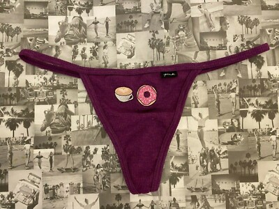 NWT Victoria's Secret PINK Cotton V-String Panty Virtual Violet  Embroidery XL