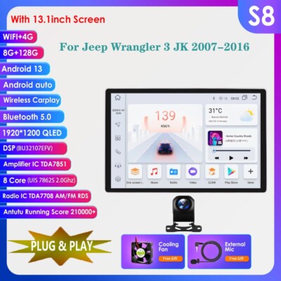 Car Radio for Jeep JK Wrangler Compass Dodge Chrylser 13.1'' inch 8+128GB CarPlay
