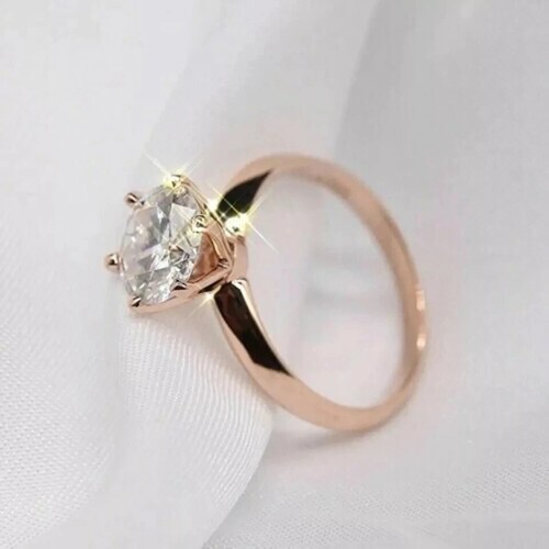 2 Ct Round Cut White Moissanite Women's Wedding Ring 14k Rose Gold Plated - Picture 2 of 5