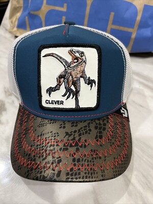 Goorin Bros Trucker Hat Clever Velociraptor BLUE Dinosaur New