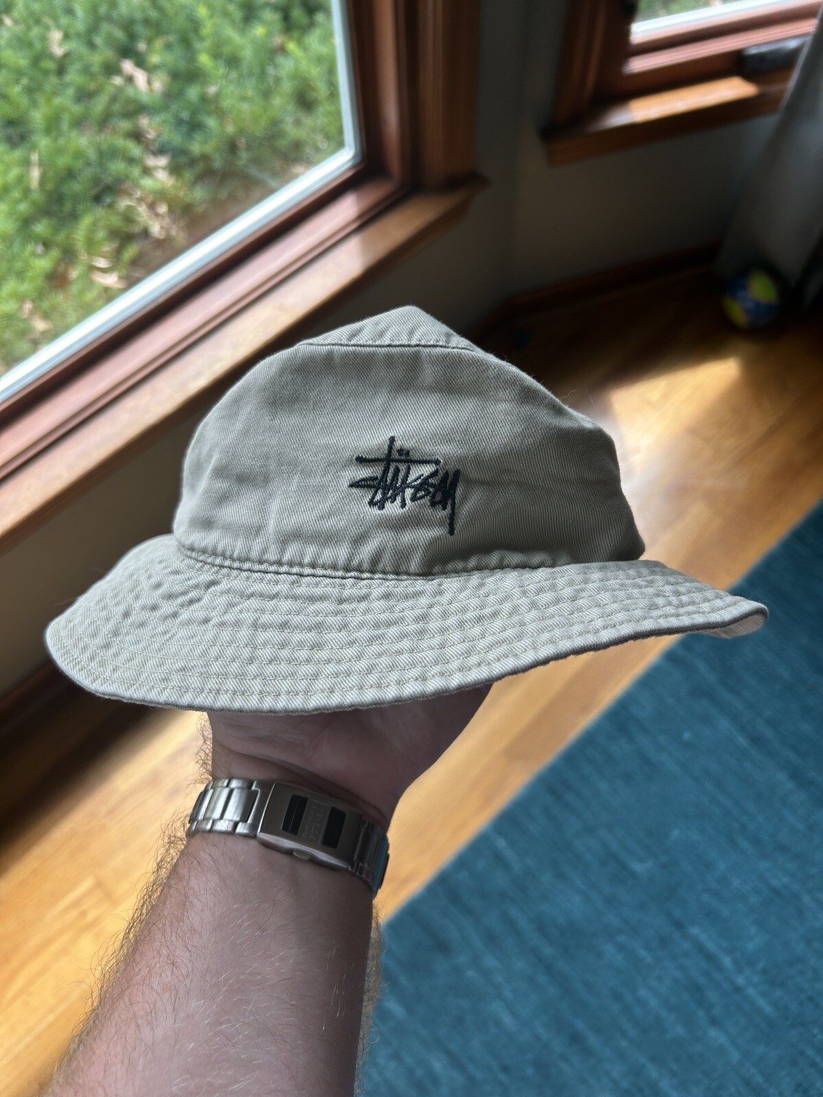 Vintage Stussy Bucket Hat Khaki Tan Size S/M Canvas Logo Y2K Perfect Condition