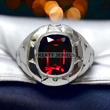Garnet Cushion Cut Gemstone With 925 Sterling Silver Ring For Men's 652