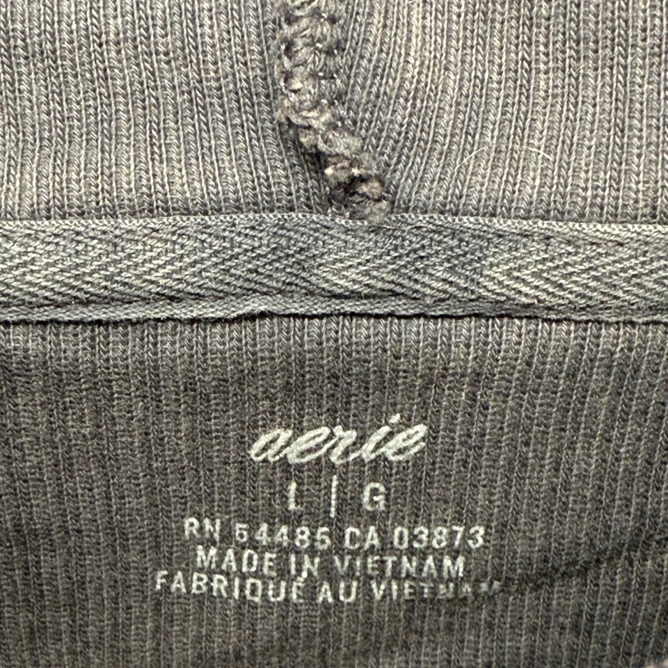 Sudadera con Capucha Pullover Aerie Acanalada Cortada Cómoda Informal Gris Grande Foto 4 de 4