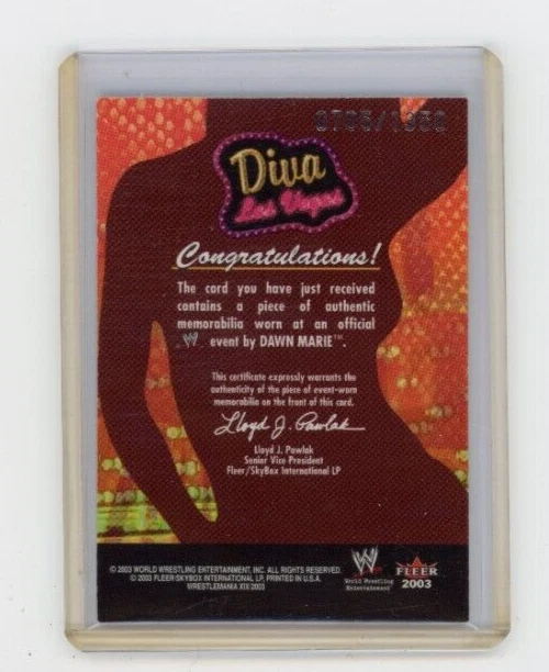 2003 FLEER WWE WRESTLEMANIA XIX DAWN MARIE EVENT WORN MEMORABILIA DIVA LAS VEGAS - Image 2 of 2