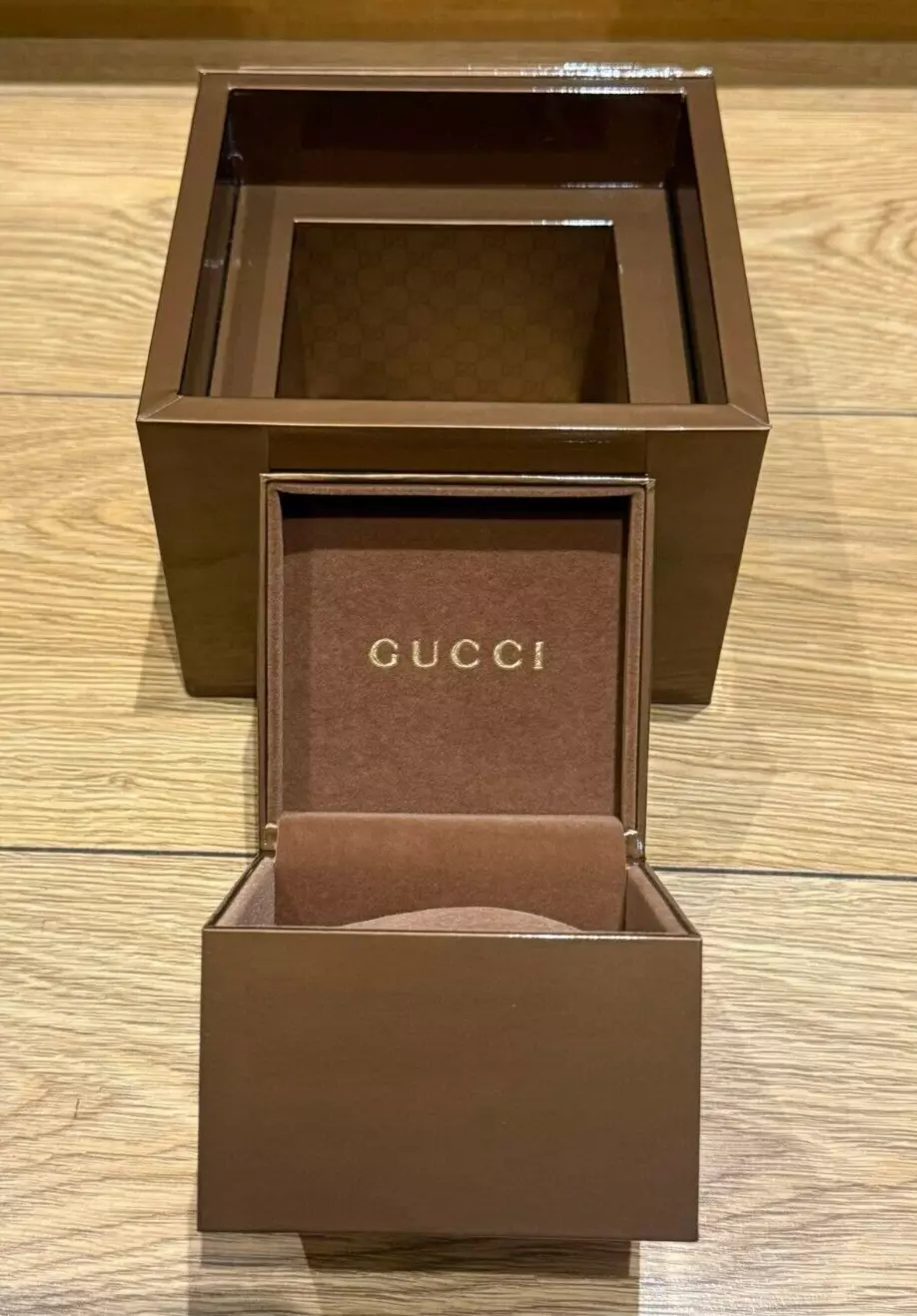 Véritable Original Gucci Grande Boîte de Présentation de Montre en Bronze Coffret Complet