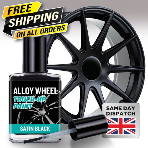 SATIN BLACK ALLOY WHEEL TOUCH UP PAINT WITH BRUSH, WHEEL CURBING