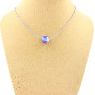 Collier Homme/Femme 4 Perles De Jaspe Violet-Bleu 8mm Sur Chaîne Acier - Marque A Bijoux - Neuf Avec Étiquettes