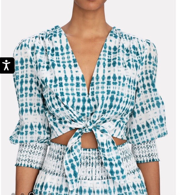 NUEVO CON ETIQUETAS INTERMIX Amelie Blusa Estampada con Corbata Troquelada Top Boho Mediana