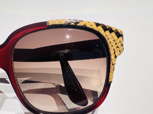 Vintage Emmanuelle Khanh Paris Red Resin Yellow Snakeskin Women’s Sunglasses - Picture 2 of 6