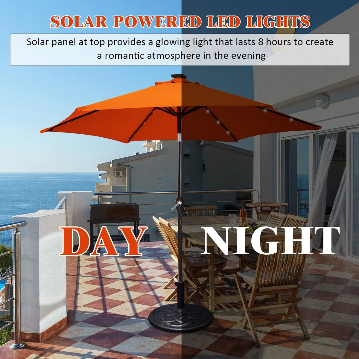 Goplus 9FT Patio Solar Umbrella LED Patio Market Steel Tilt with Crank  Outdoor | eBay