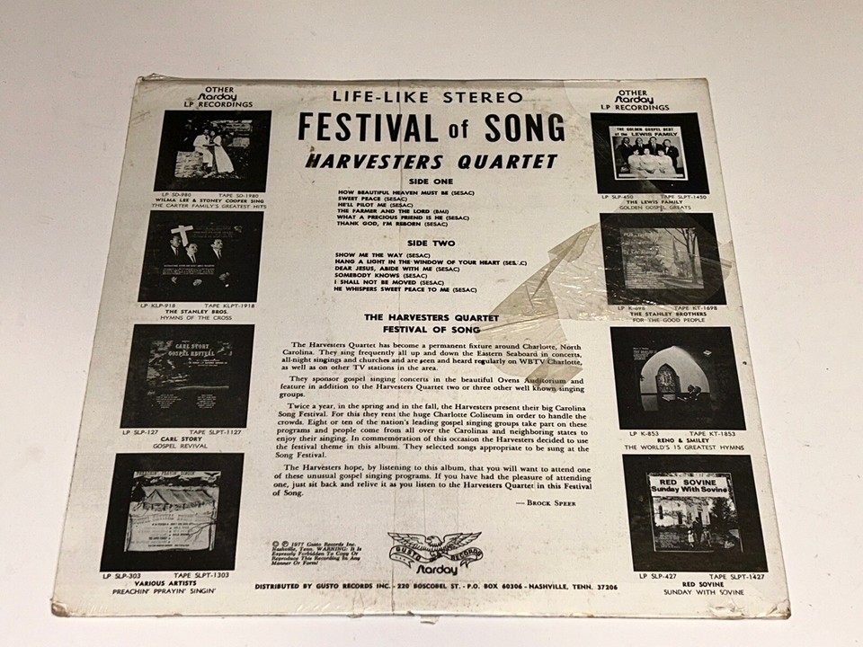 The Harvesters Festival Of Song Southern Gospel Music Album Vinyl LP