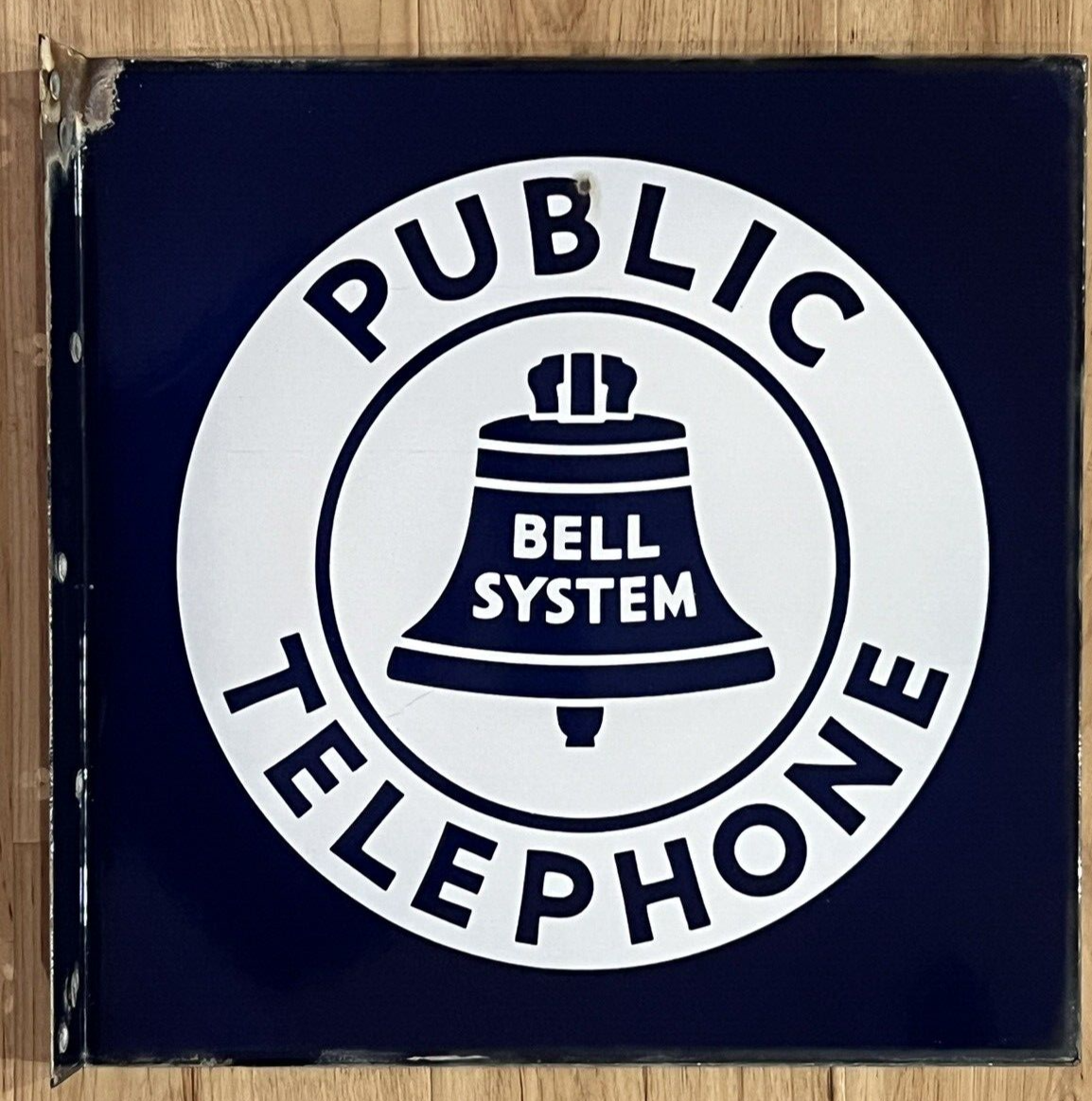 VINTAGE BELL SYSTEM PUBLIC TELEPHONE 2-SIDED PORCELAIN 18