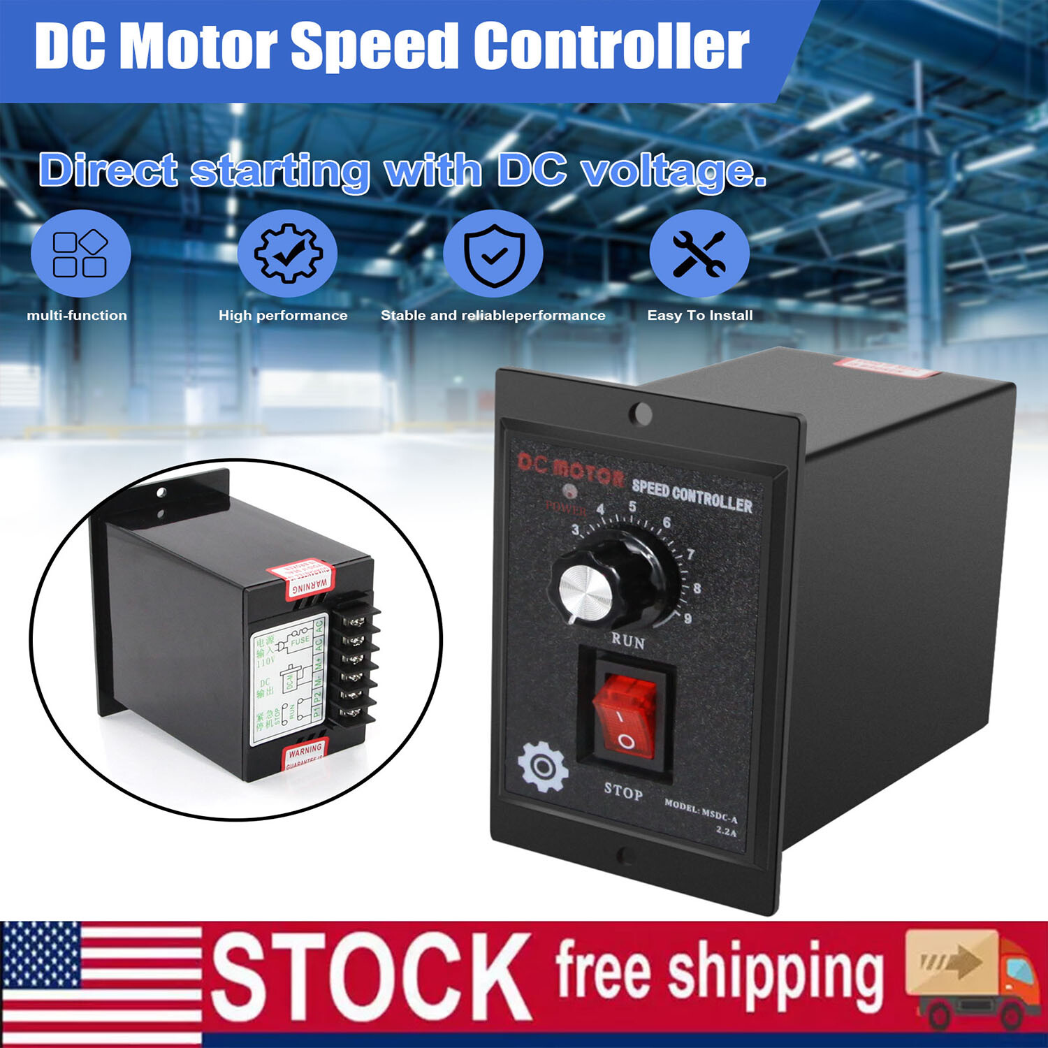 500W DC Motor Speed Controller AC 110V to DC 90V Forward Reversible Regulator US