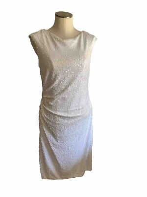 David Meister White  Beaded Cocktail Dress Keyhole Back Size 12 or 10 NEW