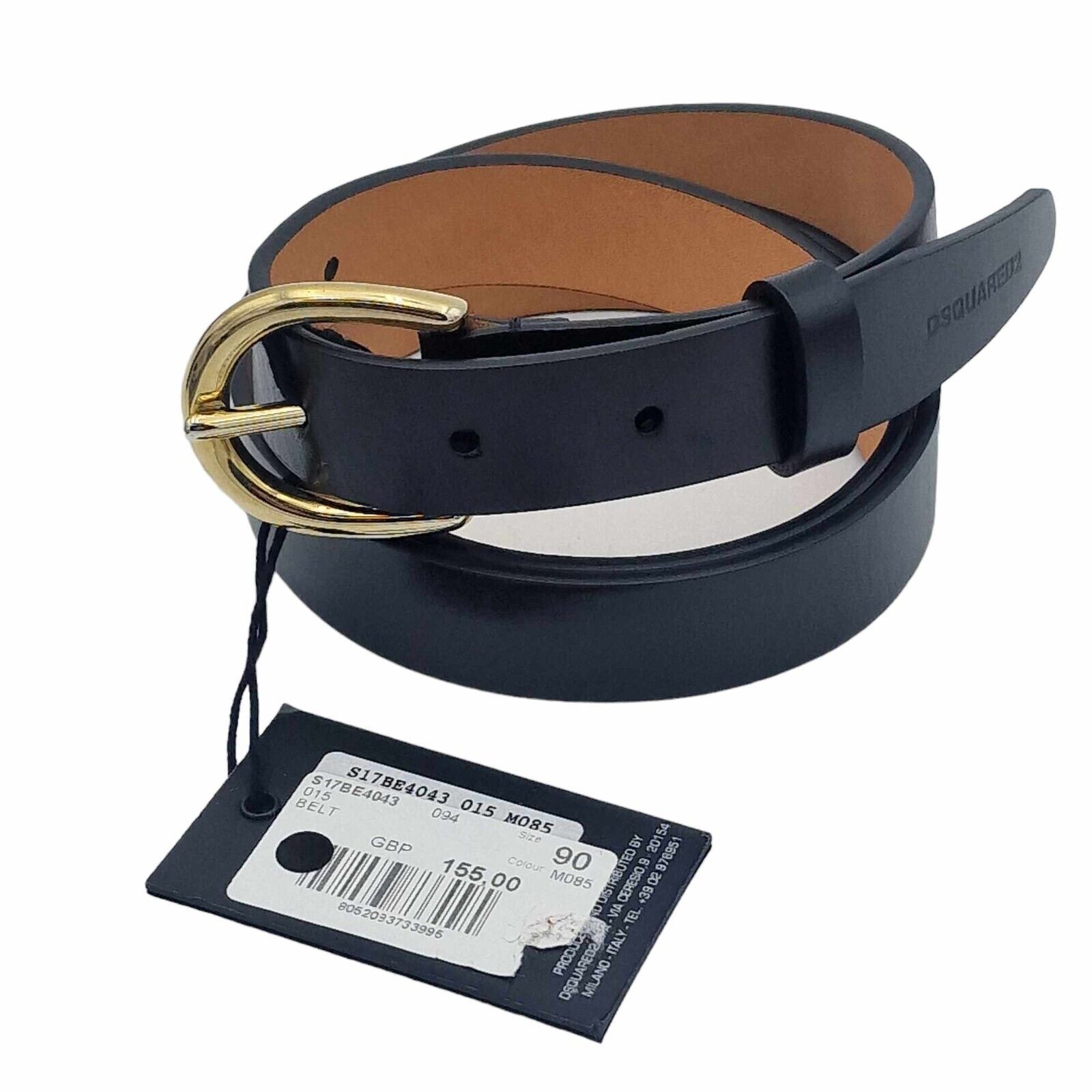 DSQUARED2 Black Matte Leather Brass Belt Size 100cm / 36"" - 39"" D2 D Squared2