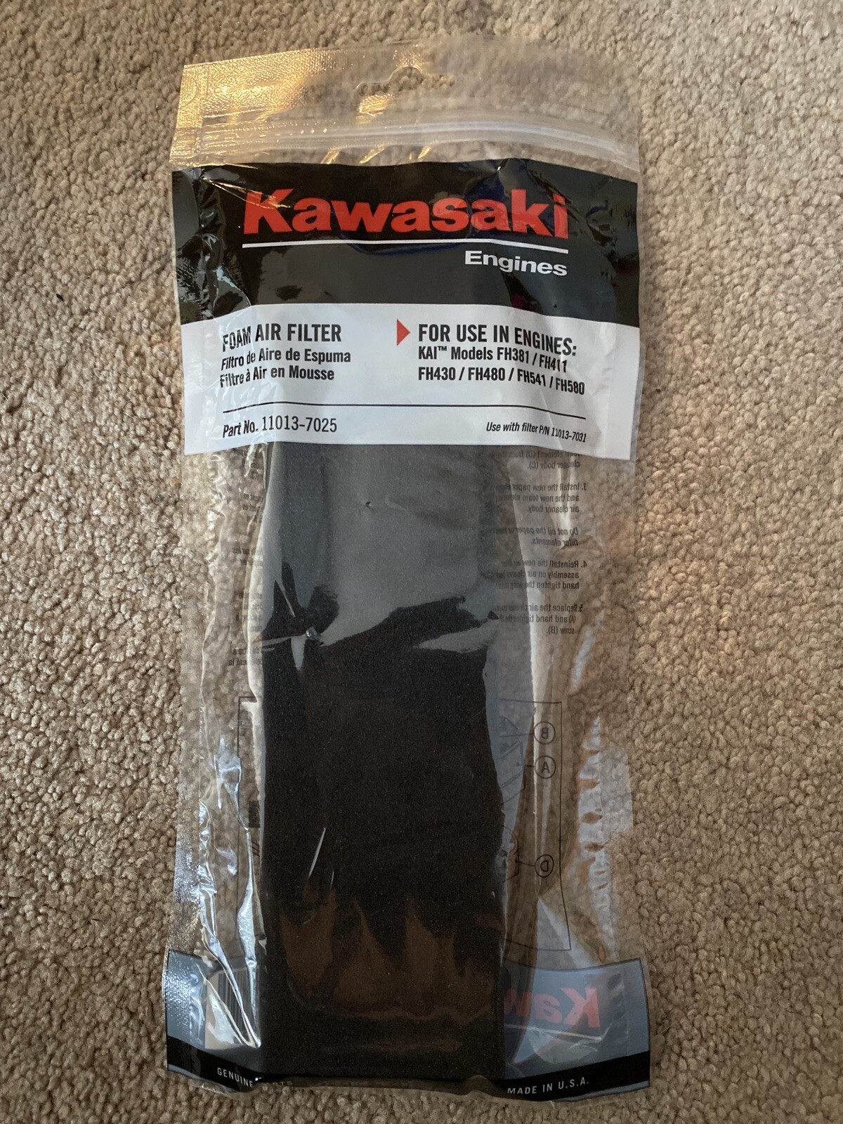 NEW! KAWASAKI FOAM AIR FILTER FOR ENGINES FH381/411/430/480/541/580