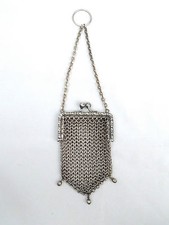 Vintage German Silver Chainmail Mesh Chatelaine Mini Purse Pouch.