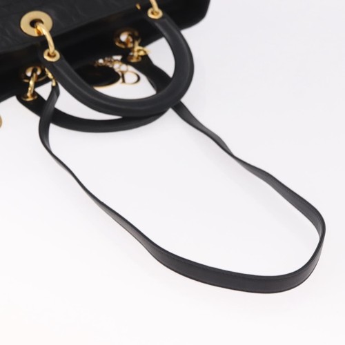 Christian Dior Lady Dior Canage Hand Bag Lamb Skin 2way Black Gold Auth 183708V - 第 9/24 張圖片