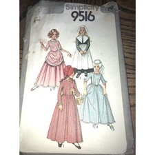 Simplicity 9516 Uncut Pattern Size 6  Girls Puritan, Centennial 18th Dress, 21 Pc