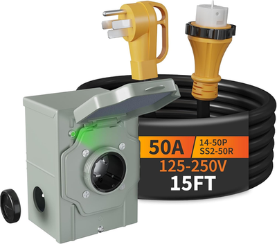 #ad 50FT 50 Amp Generator Cord amp; Inlet Box NEMA 14 50P ETL Listed $127.99