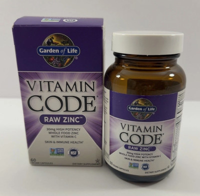 8/27 Garden of Life Zinc Supplements 30mg High Potency Raw Zinc and Vitamin C Mu
