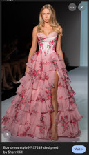 formal dress, sherri hill, pink floral, size 6, hemmed and altered, worn once