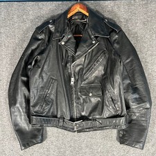 Vintage 70s Montgomery Ward Leather Biker Jacket Mens Large Black USA Made