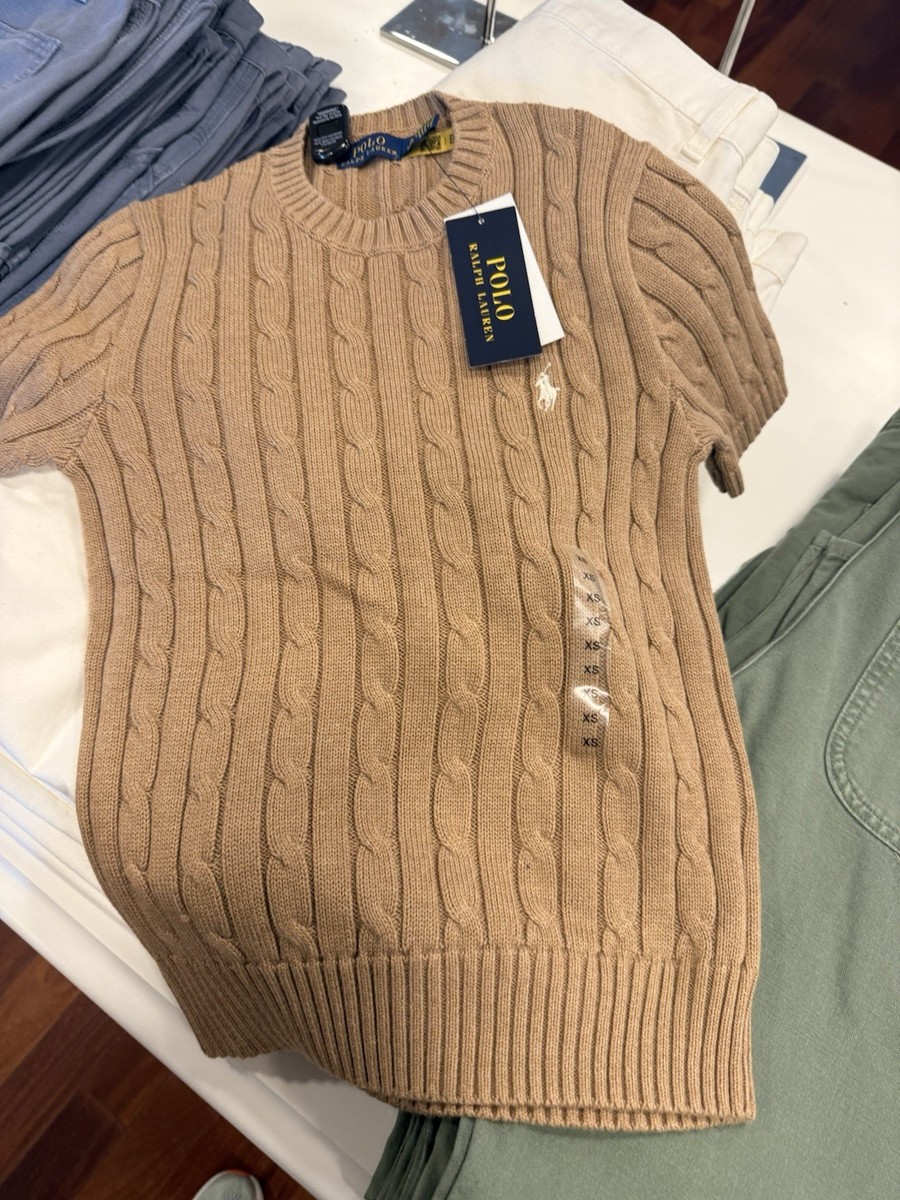 NWT Polo Ralph Lauren Woman Cotton Short-Sleeve Sweater Camel