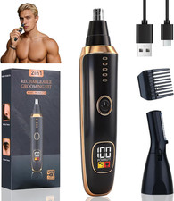 2 in 1 Nose Ear Hair Trimmer Men Women USB Rechargeable LED Display Waterproof