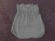 LOFT blouse womens Large green sleeveless ruffle elegant lightweight