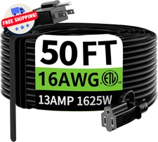 Extension Cord Indoor Outdoor Waterproof, 16/3 Gauge Length 8 - 100 feet