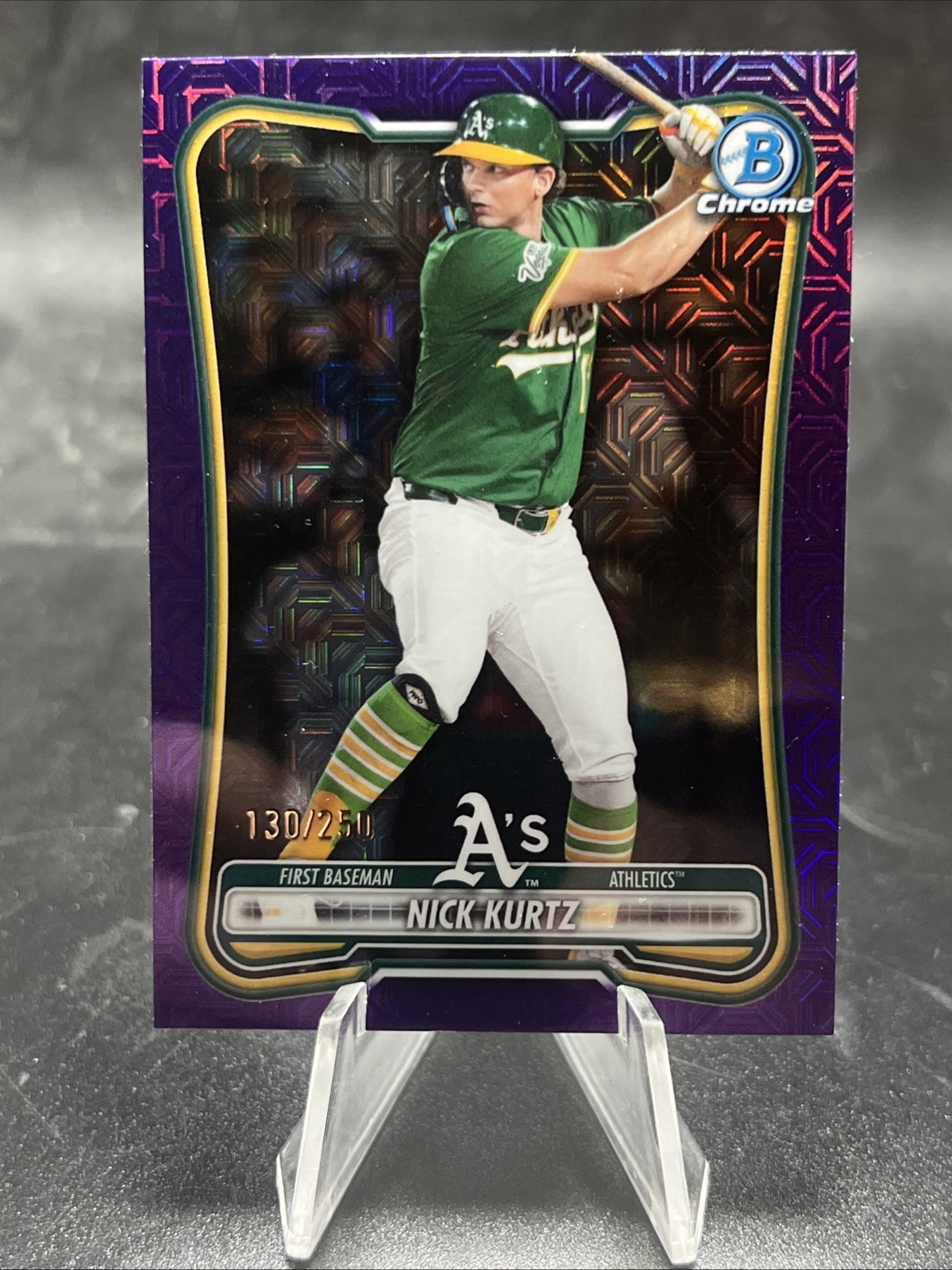2026 Bowman Chrome Mega Baseball NICK KURTZ #10 Purple Mojo /250 Athletics view 1