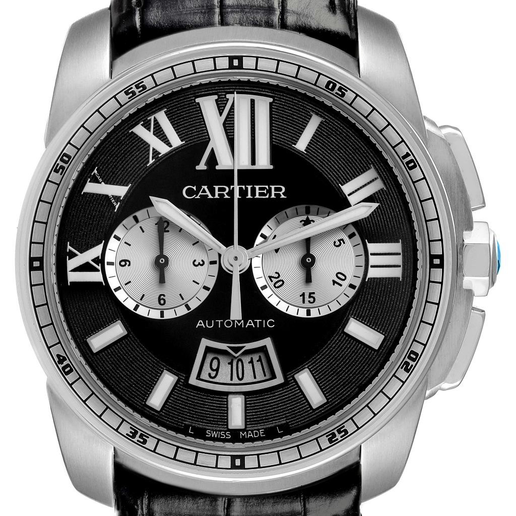 Cartier Calibre Chronograph Black Dial Steel Mens Watch W7100060 Paper