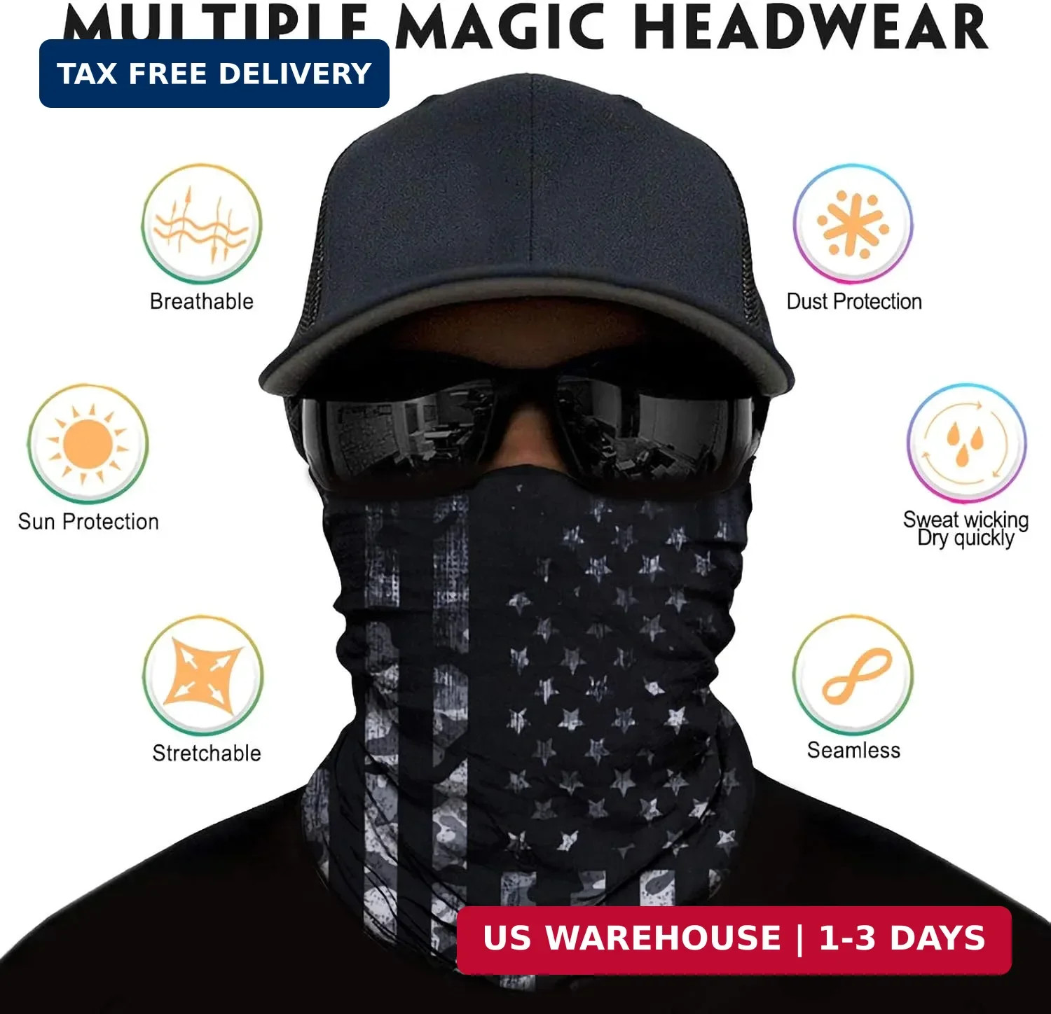 Venswell Neck Gaiter Face Mask Men Women,Seamless Bandana Rave Face ...