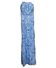 Sequined Formal Maxi Evening Prom Dress Blue Strapless High Slit Zip Up Sz 11