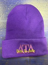 Delta Tau Delta Purple Embroidered Knit Beanie Cap Hat NOS, Vintage V1