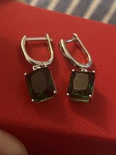 Gorgeous Silver Deep Green Stone Dangle Earring 925 Sterling Silver