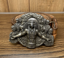 1981 Bergamot Brass Siskiyou Native American Indian Chief Belt Buckle And Belt