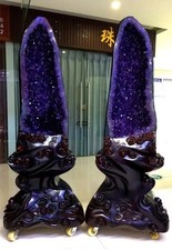 Large 1381LB Rare A Pair Natural Amethyst Geode Cathedral Quartz Crystal Decor