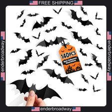 Cleangor 140 PCS Halloween Bat Decorations, 3D Wall Decor, 5 Sizes, Indoor