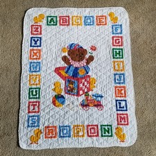 Vintage Baby Quilt Blanket Throw Alphabet Teddy Bear Nursery 34"X 44" Ducks