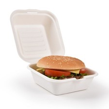 Bagasse Burger Boxes Clamshell Takeaway Food Containers Disposable - 6 x 6 Inch