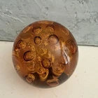 Amber Murano Art Glass Sphere Interior Bubbles Mid Century Paperweight 5"