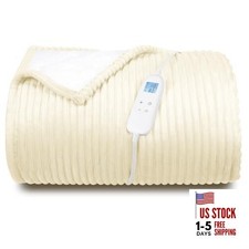 Electric Heated Blanket Queen Size 84" x 90"  6 Heating Levels  8h Auto Beige