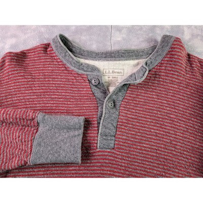 その他 M m LL Bean Mens Henley Shirt Medium Tall Red Gray Striped Wool Blend