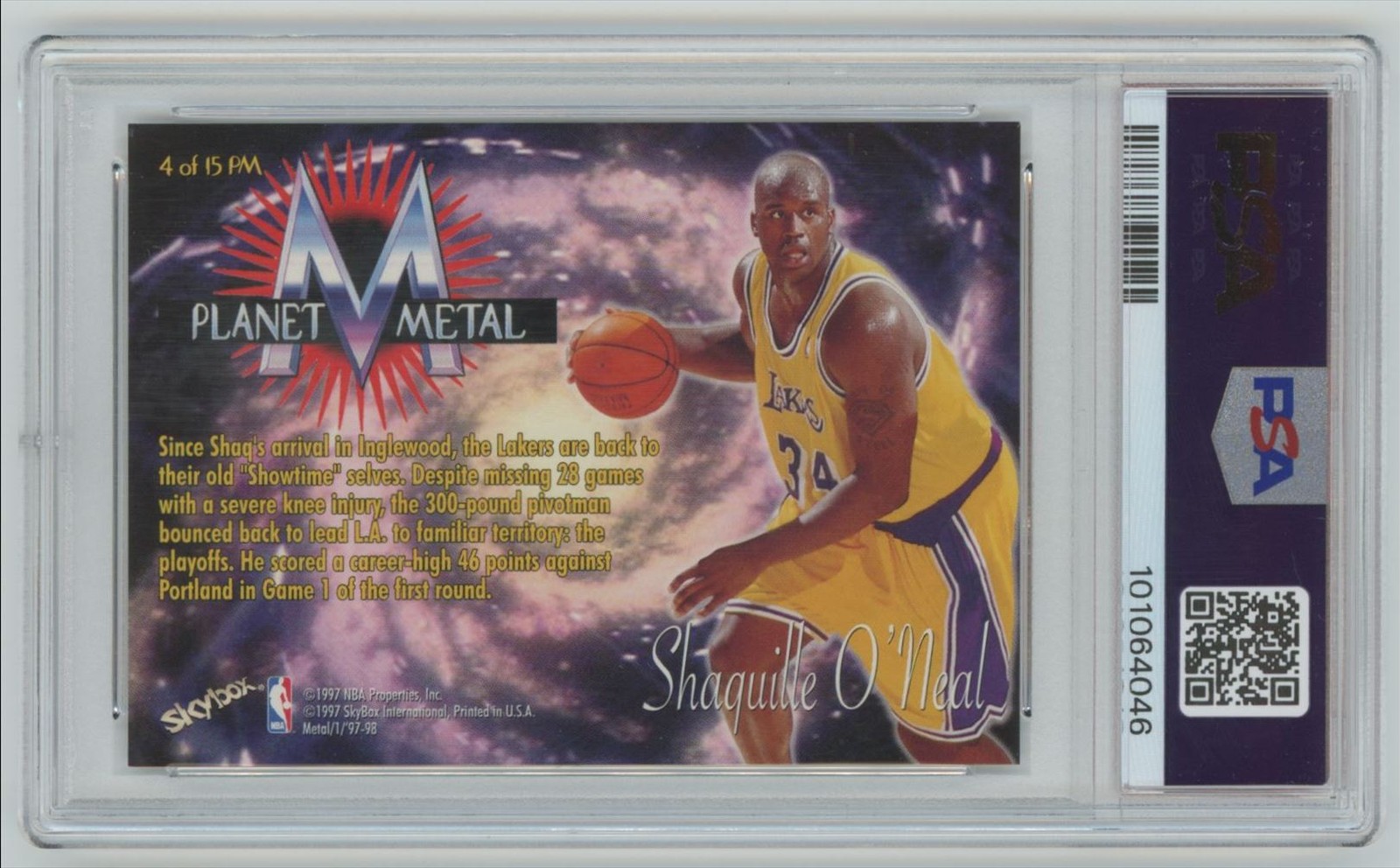 1997-98 SkyBox Metal Universe Planet Metal Shaquille O'Neal PSA 9 Lakers #4 PM view 2
